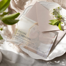 Invitación Boda de fotos horizontal con guión contemporáneo d