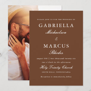 Invitación Boda de fotos marrón simple y elegante