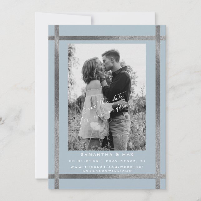 Invitación Boda de fotos moderno Icy Blue & Silver (Anverso)