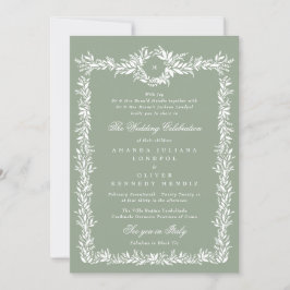 Invitación boda de fotos monograma de marco verde sabio elega