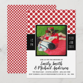 Invitación Boda de FOTOS Rockabilly RED Polkadots negro