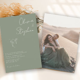 Invitación Boda de Fotos Románticas Minimalistas Verde Salvia