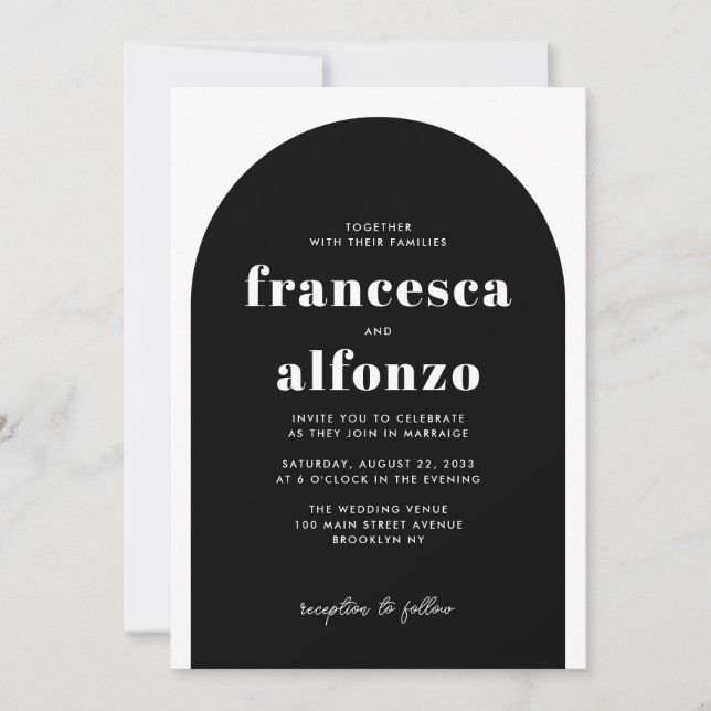 Invitación Boda de fotos RSVP QR en blanco negro moderno (Anverso)
