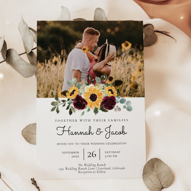 Invitación Boda de fotos ruso de girasol y Rosas (Subido por el creador)