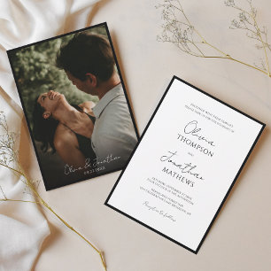 Invitación Boda de fotos simple de escritura blanca de nexo n