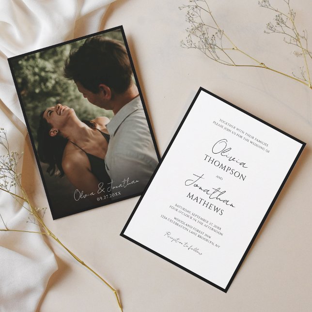 Invitación Boda de fotos simple de escritura blanca de nexo n (Subido por el creador)