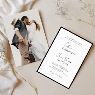 Invitación Boda de fotos simple de escritura blanca de nexo n