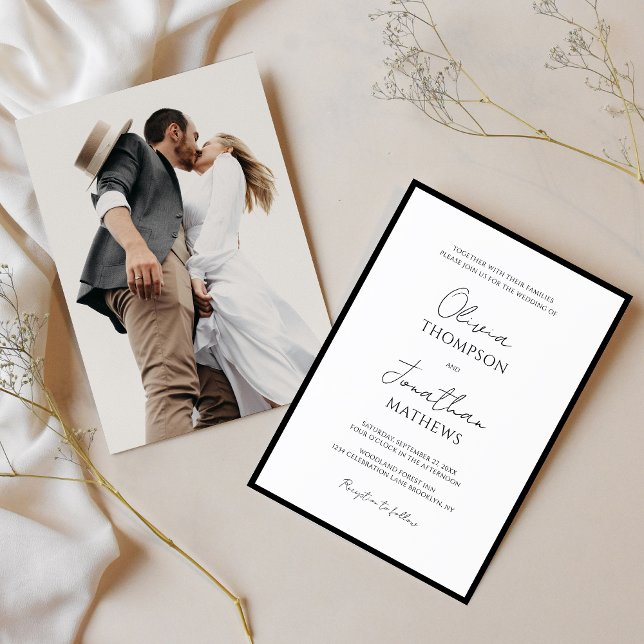 Invitación Boda de fotos simple de escritura blanca de nexo n (Subido por el creador)
