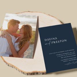 Invitación Boda de fotos simple moderno con guión azul de la 