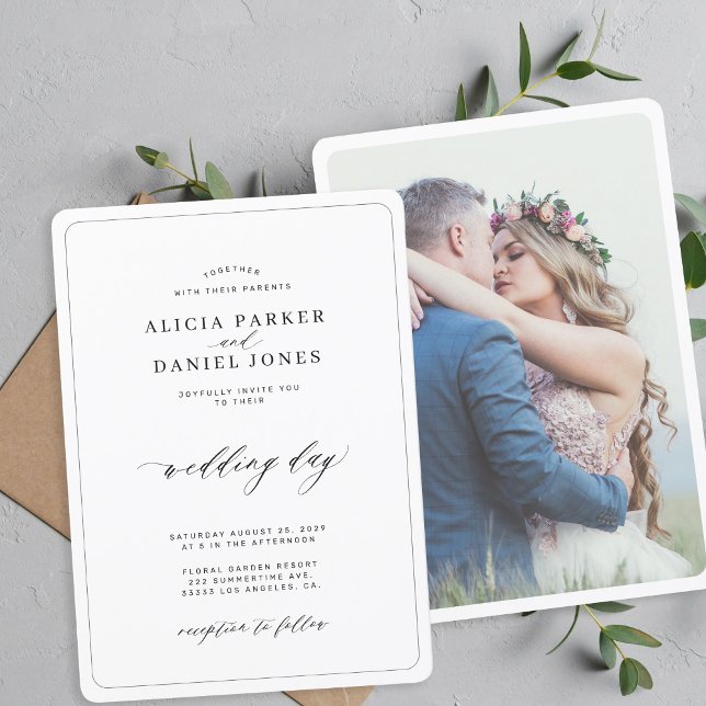 Invitación Boda de fotos simple y elegante blanco y negro (Subido por el creador)