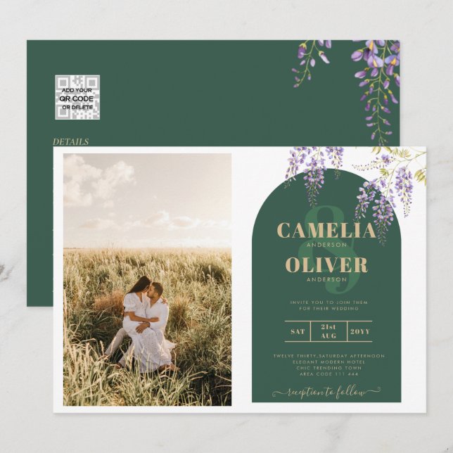 Invitación Boda de FOTOS todo en1 presupuesto Wisteria Código (Anverso / Reverso)