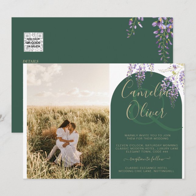 Invitación Boda de FOTOS todo en1 presupuesto Wisteria Código (Anverso / Reverso)