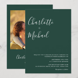 Invitación Boda de Fotos Verde Esmeralda con Guión Minimalist