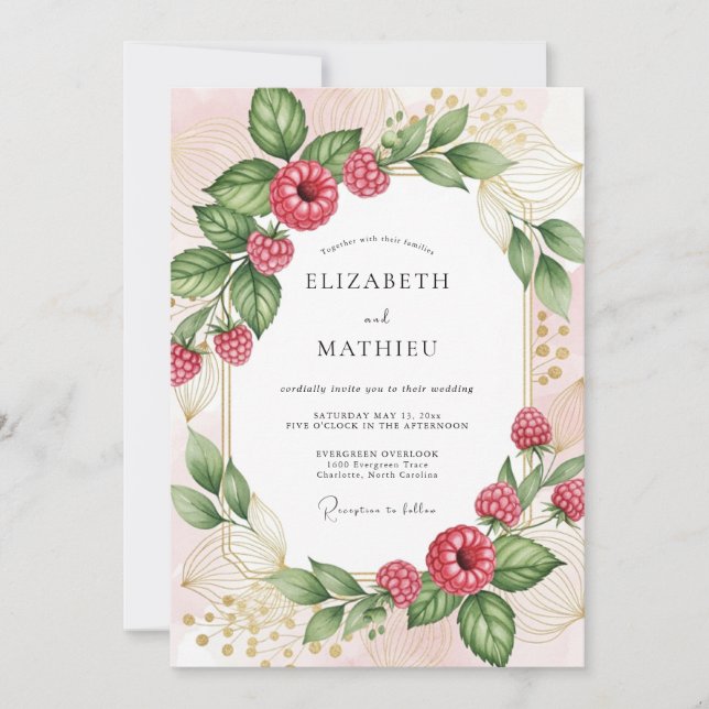 Invitación Boda de Frambuesa Rosa Radiante Berry (Anverso)