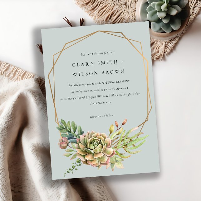 INVITACIÓN BODA DE FRAME DE CACTI DE DESIERTO GRIS SUCULENTE (Subido por el creador)