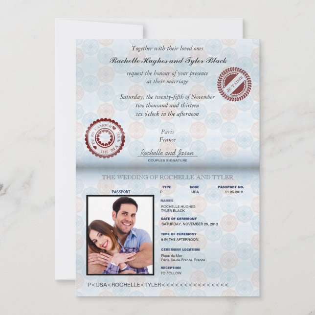 Invitación Boda de France Passport (renderizado-sin brillo) (Anverso)