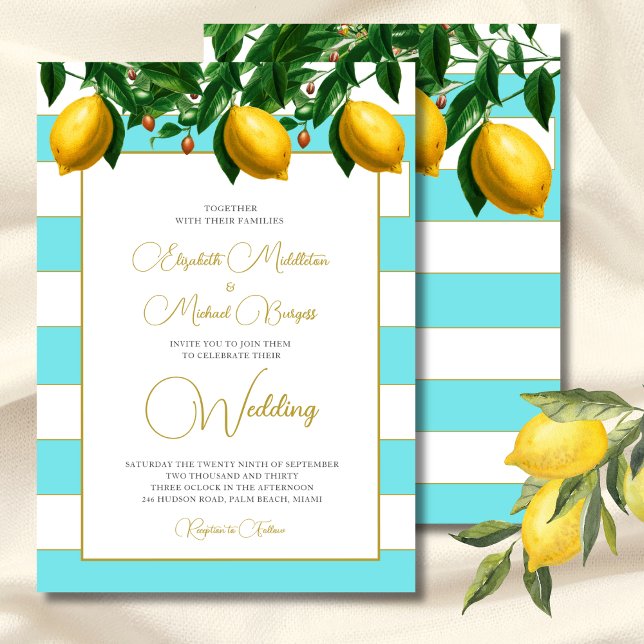 Invitación Boda de franja blanca azul limón (Subido por el creador)