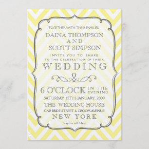 Invitación Boda de franjas de Chevron blancas y amarillas