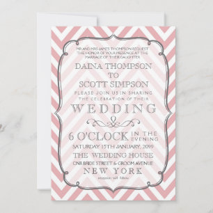 Invitación Boda de franjas de Chevron blancas y rosas