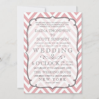 Invitación Boda de franjas de Chevron blancas y rosas