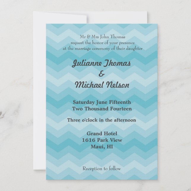 Invitación Boda de franjas de Chevron Ombre Azul (Anverso)