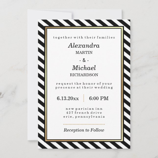 Invitación Boda de franjas de vidrio modernas de oro blanco n (Anverso)