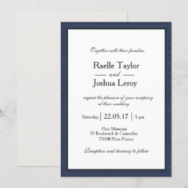 Invitación Boda de franjas grises azules de la marina minimal