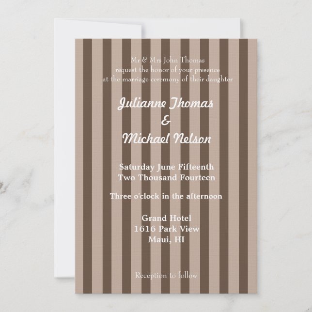 Invitación Boda de franjas marrón y crema (Anverso)