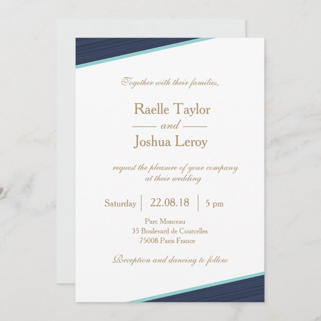 Invitación Boda de franjas sutiles gris gris blanco dorado os (Anverso / Reverso)