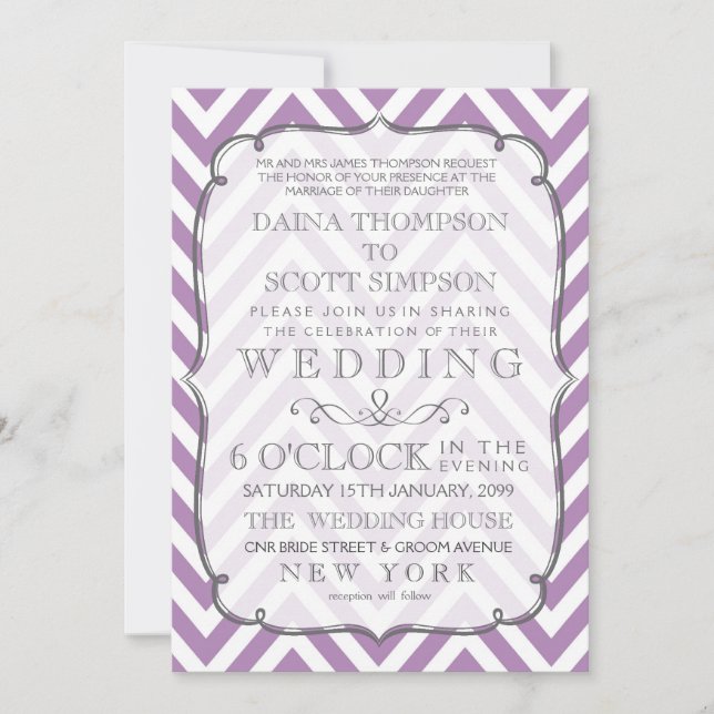 Invitación Boda de franjas violetas blancas y africanas (Anverso)