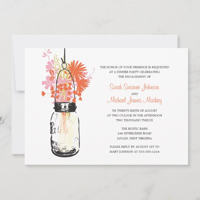 Invitación Boda de frasco de Mason y flores silvestres compro (Anverso)