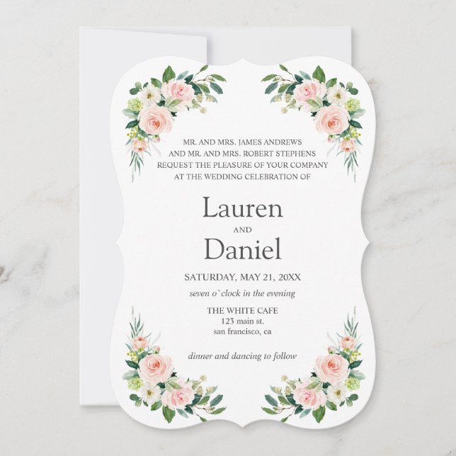 Invitación Boda de frases clásicas de Rubor Pink Flowers (Anverso)