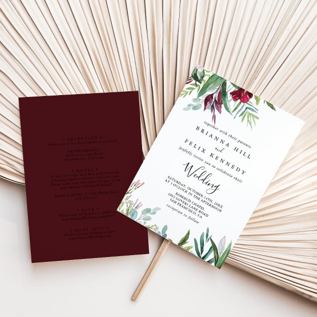 Invitación Boda de frente y espalda floral tropical caligrafí (Subido por el creador)