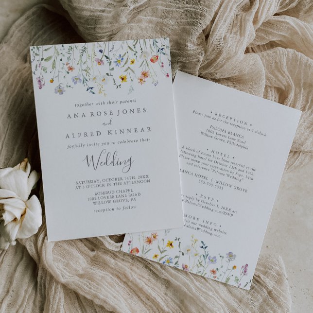 Invitación Boda de frente y respaldo floral silvestre multico (Subido por el creador)