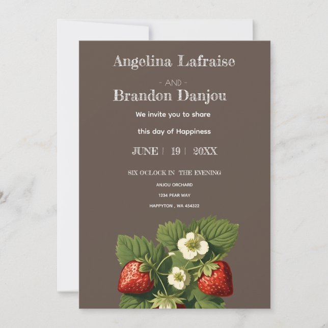 Invitación Boda de fresa de vintage (Anverso)