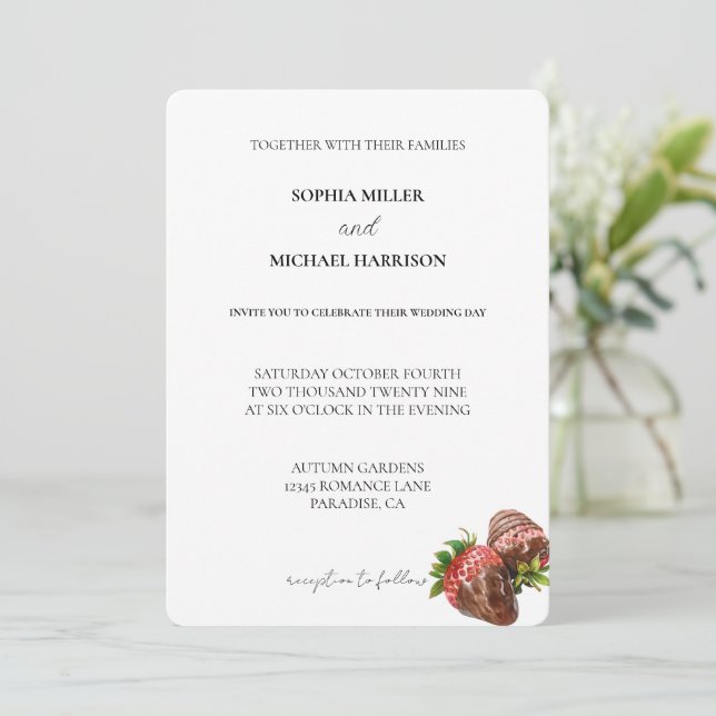 Invitación Boda de fresas de chocolate (Anverso de pie)
