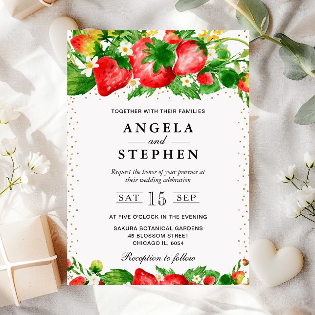 Invitación Boda de Fresas y Flores Acuarela (Subido por el creador)