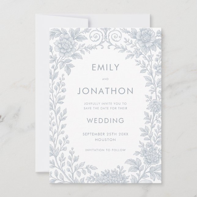 Invitación Boda de frontera de Blue Toile De Jouy Guardar la  (Anverso)