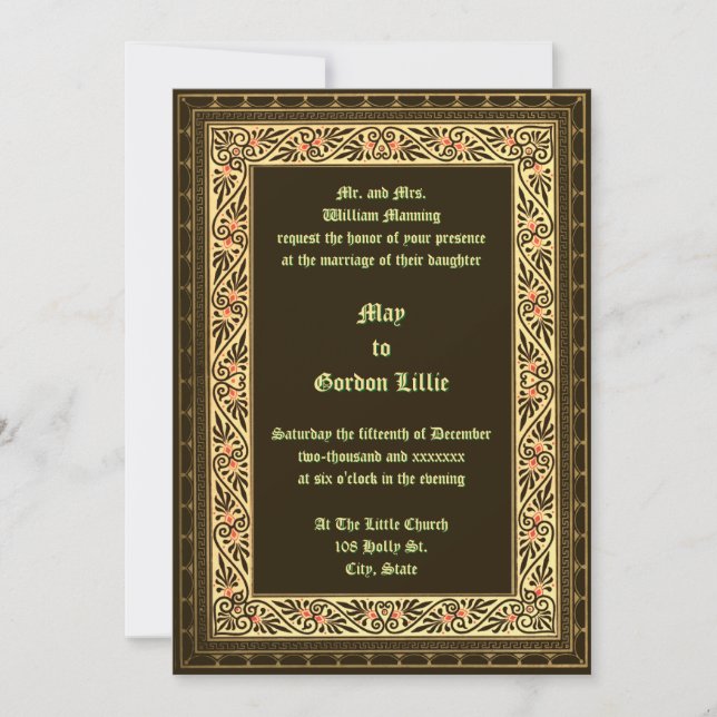 Invitación Boda de frontera de la época victoriana de 1882 (Anverso)