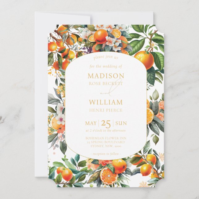 Invitación Boda de frutas de cítricos Naranja de verano (Anverso)
