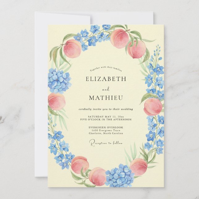 Invitación Boda de Frutas de Eucalipto Albaricoque Periwinkle (Anverso)