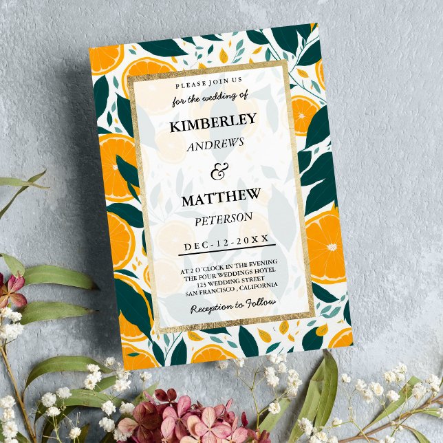 Invitación Boda de frutas de naranjas botánicos frescos de ve (Summer fresh botanical oranges fruit Wedding )