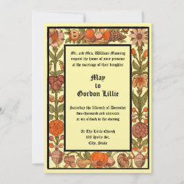 Invitación Boda de Frutas y Florales en Xilografía de la Era 
