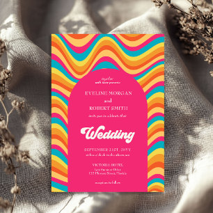 Invitación Boda de fuentes de color retro vibrante ondulante