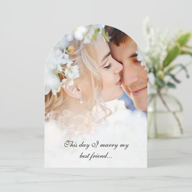 Invitación Boda de fuentes negras de Damask de fotos (Anverso de pie)