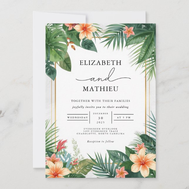 Invitación Boda de Furia Tropical Exuberante (Anverso)