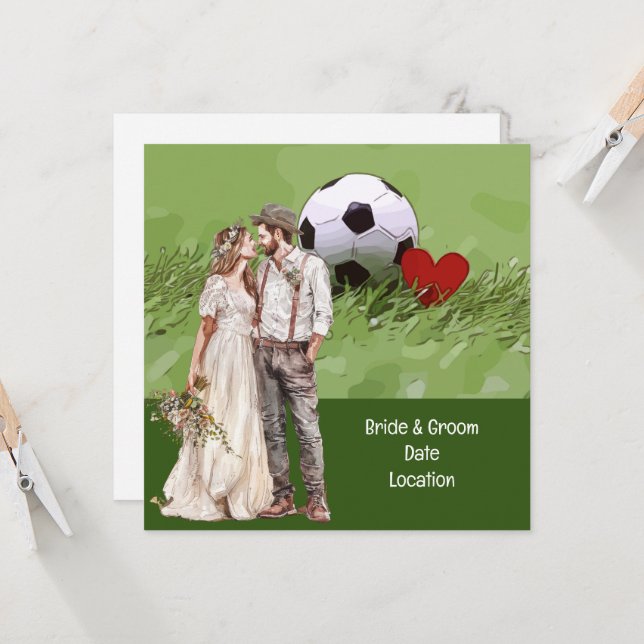 Invitación Boda de fútbol con tema de bola en verde (Anverso/Reverso In Situ)