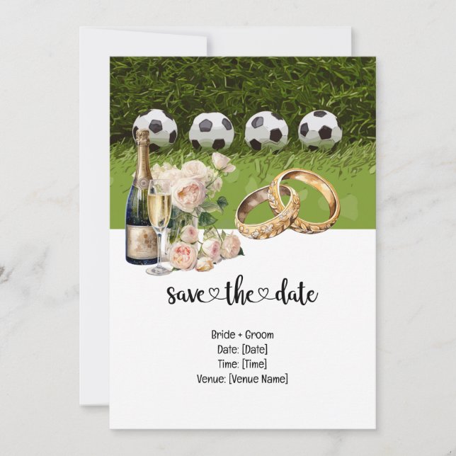 Invitación Boda de fútbol con tema de bola en verde (Anverso)