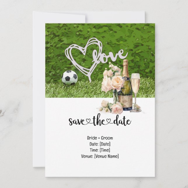 Invitación Boda de fútbol con tema de bola en verde (Anverso)