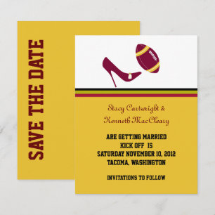 Invitación Boda de Fútbol Marrón y Amarillo Save The Date